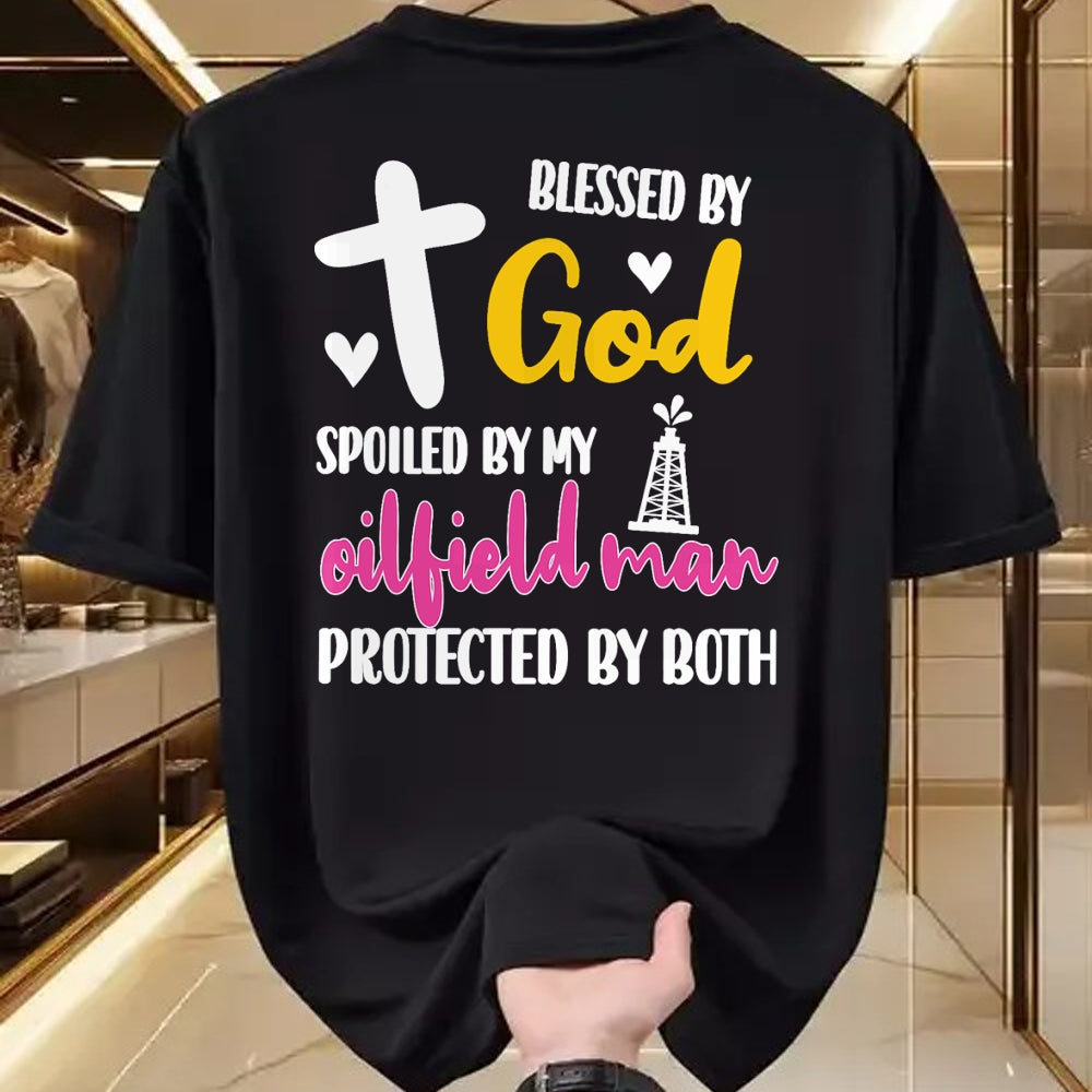 Best Wife Shirt, Wife and Husband Unisex T-Shirt/Hoodie/Sweatshirt HLT00 - Spoiled By My Oilfield Man  Husband Oilfield Worker Wife T-Shirt
