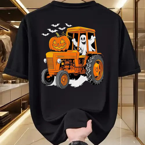 Best Farmer Life Shirt, Funny Farmer UnisexT-Shirt/Hoodie/Sweatshirt HLT00 - Farmer Tractor Ghost and Pumpkin Halloween Costume T-Shirt, Men, Navy Blue, Large