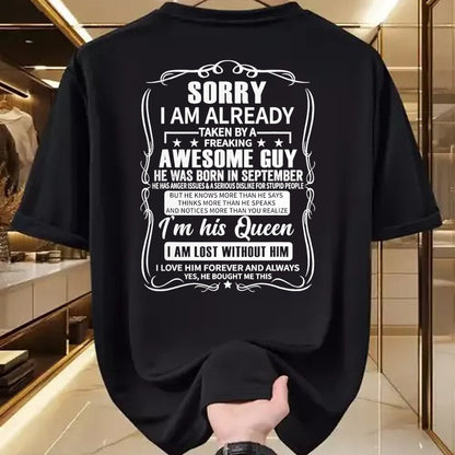 Best Wife Shirt, Wife and Husband Unisex T-Shirt/Hoodie/Sweatshirt HLT00 - I Am Already Taken By Freaking Awesome Guy Born in September T-Shirt