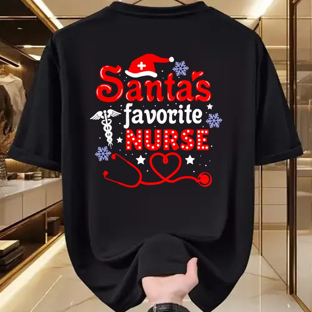 Funny Nurse Shirt, Nurse Unisex T-Shirt/Hoodie/Sweatshirt HLT00 - Santa's Favorite Nurse Christmas Short Sleeve T-Shirt (1)
