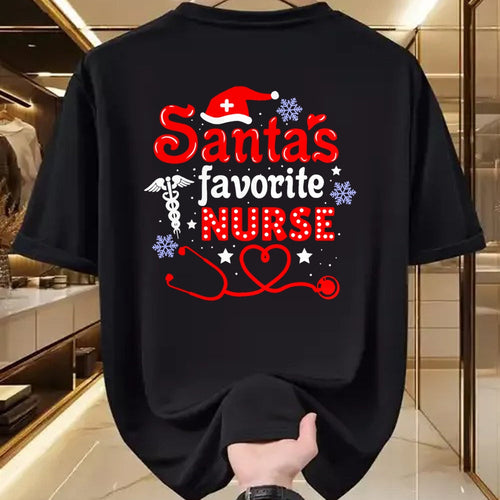 Funny Nurse Shirt, Nurse Unisex T-Shirt/Hoodie/Sweatshirt HLT00 - Santa's Favorite Nurse Christmas Short Sleeve T-Shirt (1)