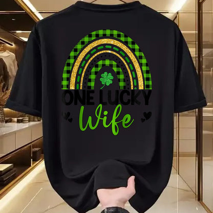 Best Wife Shirt, Wife and Husband Unisex T-Shirt/Hoodie/Sweatshirt HLT00 - Gift for wife T shirt, lucky wife   Womens One Lucky Wife Boho Rainbow St Patricks Day Shamrock Ragl