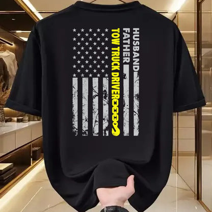 Best Truck Driver Life Shirt, Funny Trucker UnisexT-Shirt/Hoodie/Sweatshirt HLT00 - Husband Father Tow Truck Driver American Flag Towing Dad T-Shirt