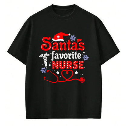 Funny Nurse Shirt, Nurse Unisex T-Shirt/Hoodie/Sweatshirt HLT00 - Santa's Favorite Nurse Christmas Short Sleeve T-Shirt (1)