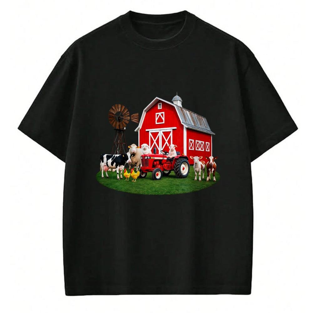 Best Farmer Life Shirt, Funny Farmer UnisexT-Shirt/Hoodie/Sweatshirt HLT00 - Red Barn Tractor with Farm Animals Country Living T-Shirt