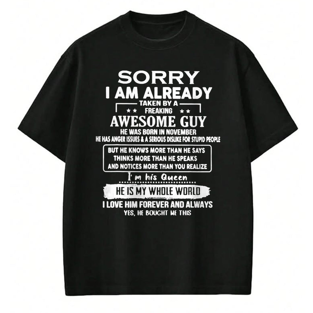 Best Wife Shirt, Wife and Husband Unisex T-Shirt/Hoodie/Sweatshirt HLT00 - I'm Taken By A Freaking Awesome Guy He Was Born In November T-Shirt (1)