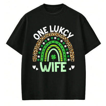 Best Wife Shirt, Wife and Husband Unisex T-Shirt/Hoodie/Sweatshirt HLT00 - Gift for wife T shirt, lucky wife   One Lucky Wife Leopard Rainbow Saint Patrick's Day T-Shirt (1)
