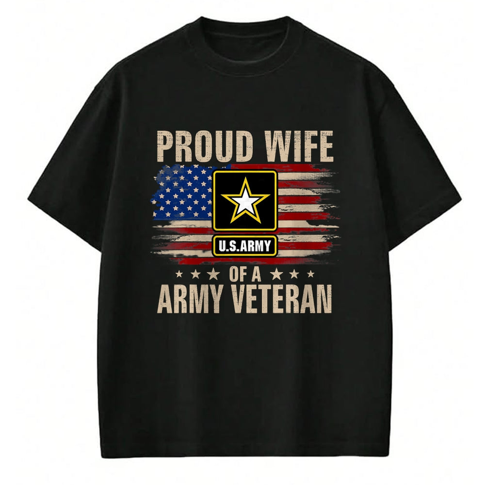 Proud Veteran Shirt, Funny Veteran UnisexT-Shirt/Hoodie/Sweatshirt HLT00 - Vintage Proud Wife of A Army Veteran with American Flag T-Shirt