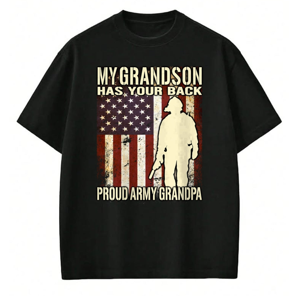 Best Grandpa Shirt, Proud Grandpa Unisex T-Shirt/Hoodie/Sweatshirt HLT00 - My Grandson Has Your Back - US Flag Proud Army Grandpa Gift Long Sleeve T-Shirt