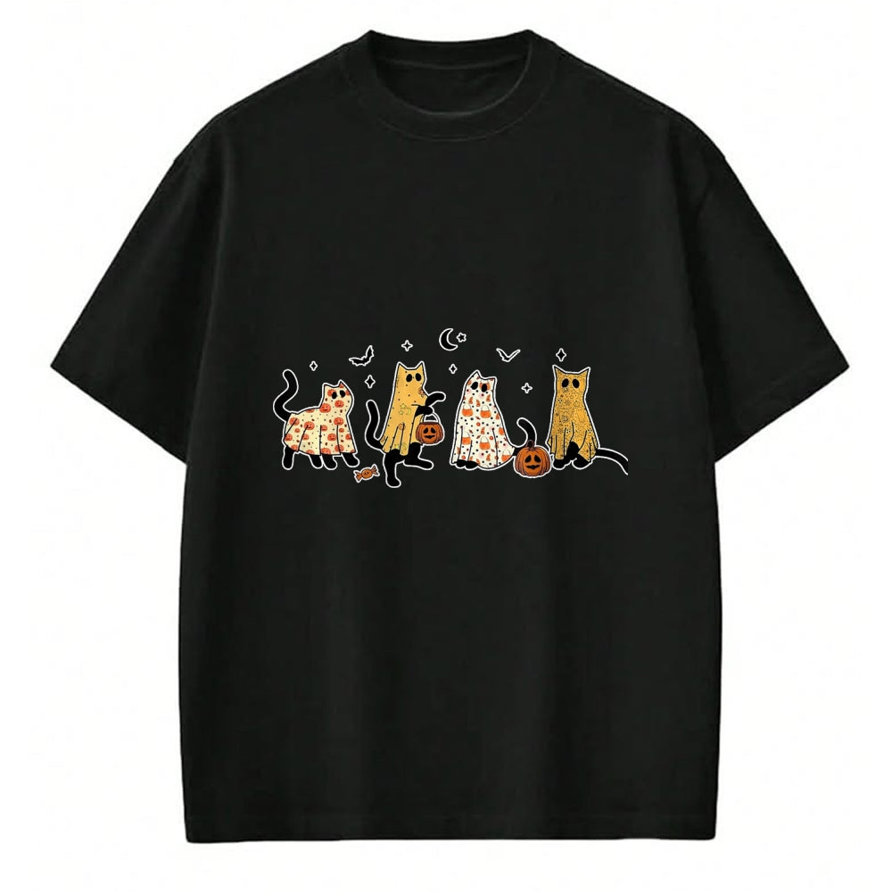 Cat Love Shirt, Funny Cat Lover Gift UnisexT-Shirt/Hoodie/Sweatshirt HLT00 - Cute Black Cats in Ghost Costume Women and Men Halloween T-Shirt, Women, Black, Medium