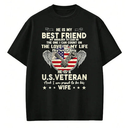 Best Husband Shirt, Wife and Husband Unisex T-Shirt/Hoodie/Sweatshirt HLT00 - Proud U.S. Veteran Wife Love & Support T-Shirt, Men, Black, 3X-Large