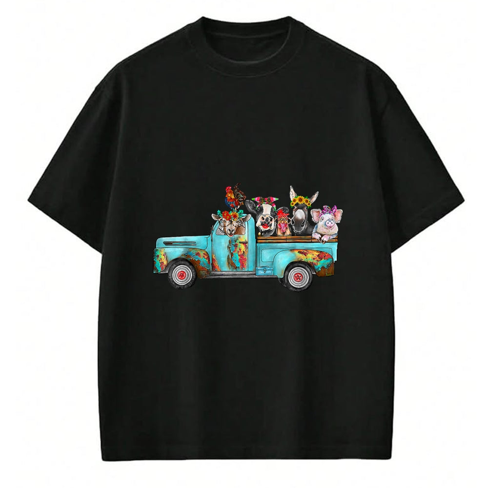 Best Farmer Life Shirt, Funny Farmer UnisexT-Shirt/Hoodie/Sweatshirt HLT00 - Farm Pickup Truck with Farm Animals Farmer_s Wife Cow Girl T-Shirt