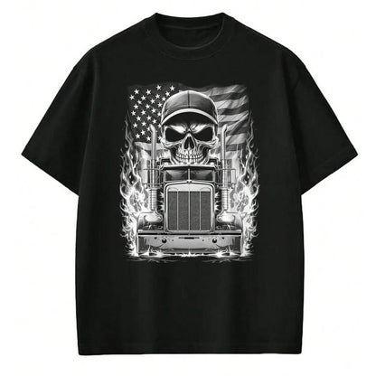 Best Truck Driver Life Shirt, Funny Trucker UnisexT-Shirt/Hoodie/Sweatshirt HLT00 - Trucker Patriotic American Flag Semi Truck Driver Skull T-Shirt (2)