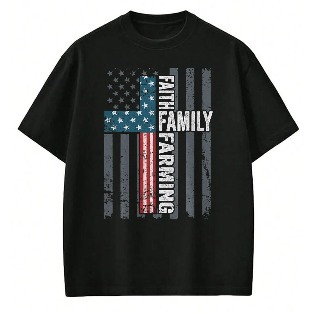 Best Farmer Life Shirt, Funny Farmer UnisexT-Shirt/Hoodie/Sweatshirt HLT00 - Faith Family Farming Freedom - Christian Farmer Cross Flag T-Shirt