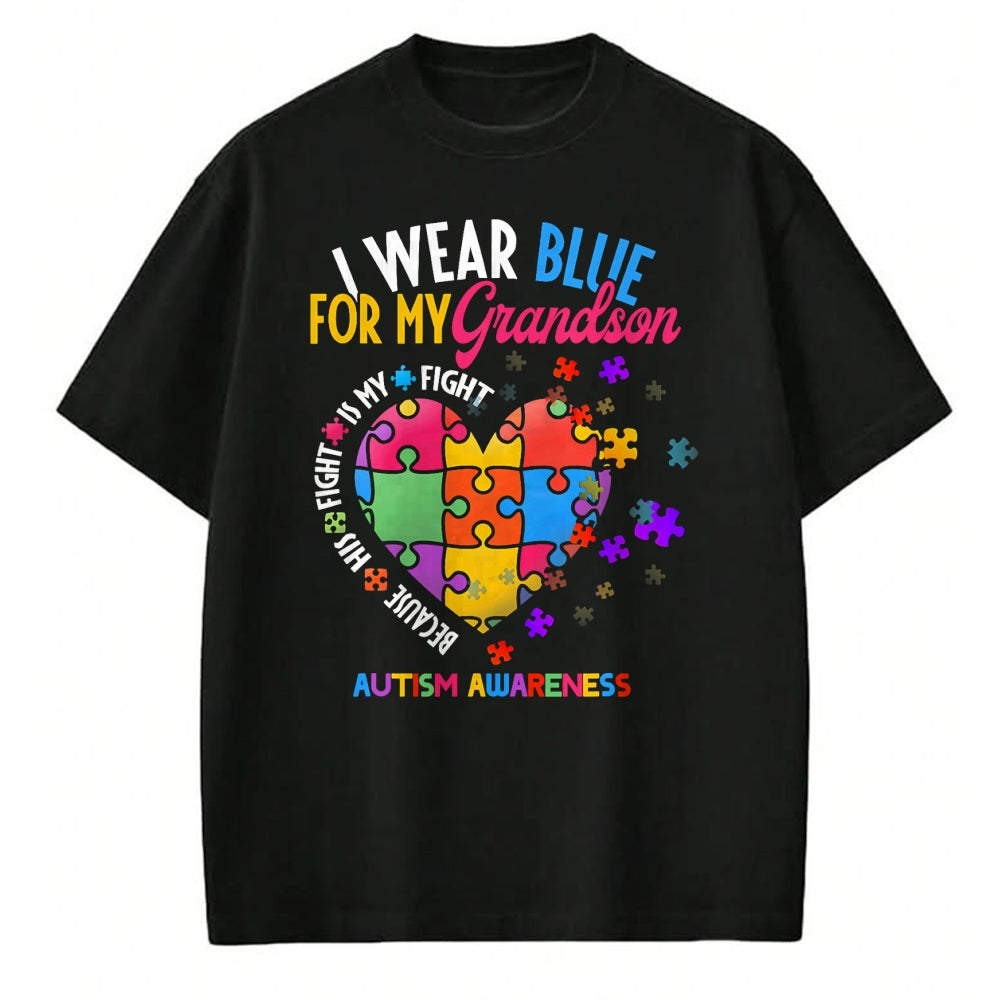 Best Grandpa Shirt, Proud Grandpa Unisex T-Shirt/Hoodie/Sweatshirt HLT00 - Grandma Grandpa I Wear Blue For My Grandson Autism Awareness T-Shirt