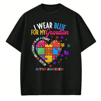Best Grandpa Shirt, Proud Grandpa Unisex T-Shirt/Hoodie/Sweatshirt HLT00 - Grandma Grandpa I Wear Blue For My Grandson Autism Awareness T-Shirt