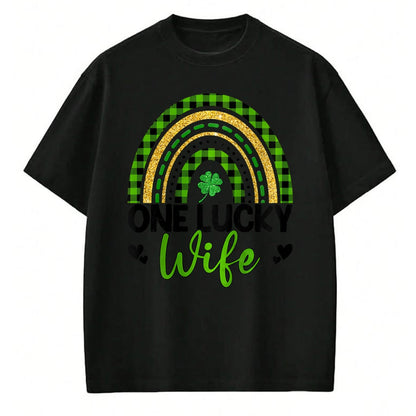 Best Wife Shirt, Wife and Husband Unisex T-Shirt/Hoodie/Sweatshirt HLT00 - Gift for wife T shirt, lucky wife   Womens One Lucky Wife Boho Rainbow St Patricks Day Shamrock Ragl