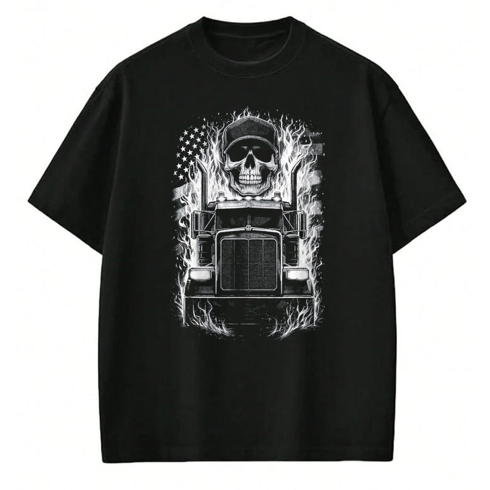 Best Truck Driver Life Shirt, Funny Trucker UnisexT-Shirt/Hoodie/Sweatshirt HLT00 - Trucker Patriotic American Flag Semi Truck Driver Skull T-Shirt, Men, Black, Medium