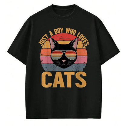 Cat Love Shirt, Funny Cat Lover Gift UnisexT-Shirt/Hoodie/Sweatshirt HLT00 - Just A Boy Who Loves Cats Retro Cat Lover Boys Kids T-Shirt, Youth, Purple Heather, Small