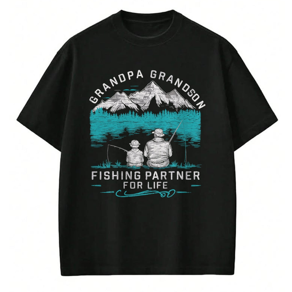Best Grandpa Shirt, Proud Grandpa Unisex T-Shirt/Hoodie/Sweatshirt HLT00 - Grandpa Grandson Fishing Partner For Life T-Shirt