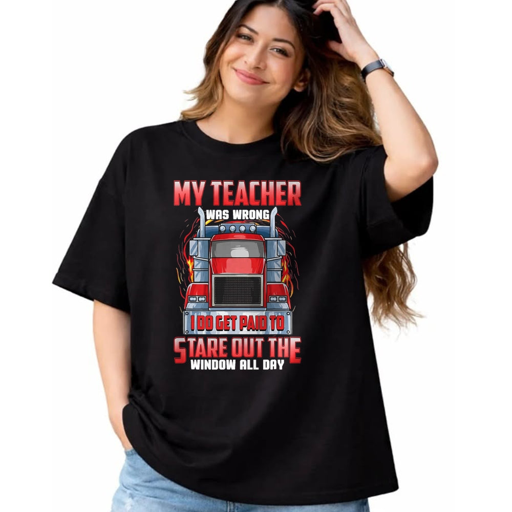 Best Truck Driver Life Shirt, Funny Trucker UnisexT-Shirt/Hoodie/Sweatshirt HLT00 - Funny Truck Driver Shirts Men Trucker My Teacher was Wrong T-Shirt, Men, Navy Blue, 3X-Large