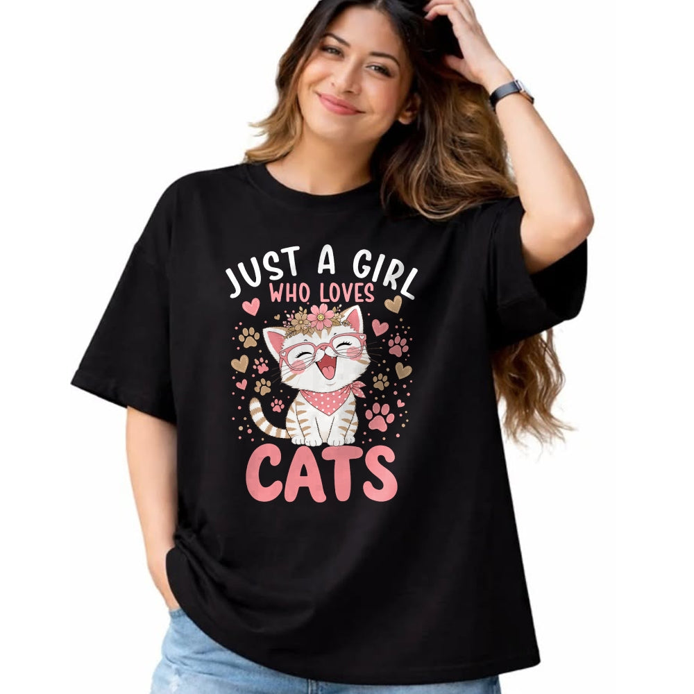 Cat Love Shirt, Funny Cat Lover Gift UnisexT-Shirt/Hoodie/Sweatshirt HLT00 - Just A Girl Who Loves Cats Cute Floral Animals Lover T-Shirt (1)