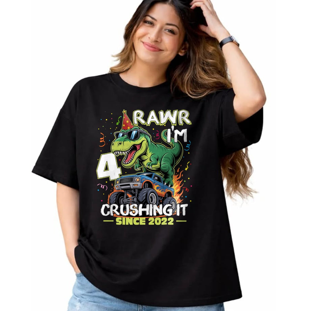 Best Dinosaur Lover Shirt, Funny Dinosaur UnisexT-Shirt/Hoodie/Sweatshirt HLT00 - 4th Birthday Monster Truck Dinosaur 4 Years Old Birthday Boy T-Shirt