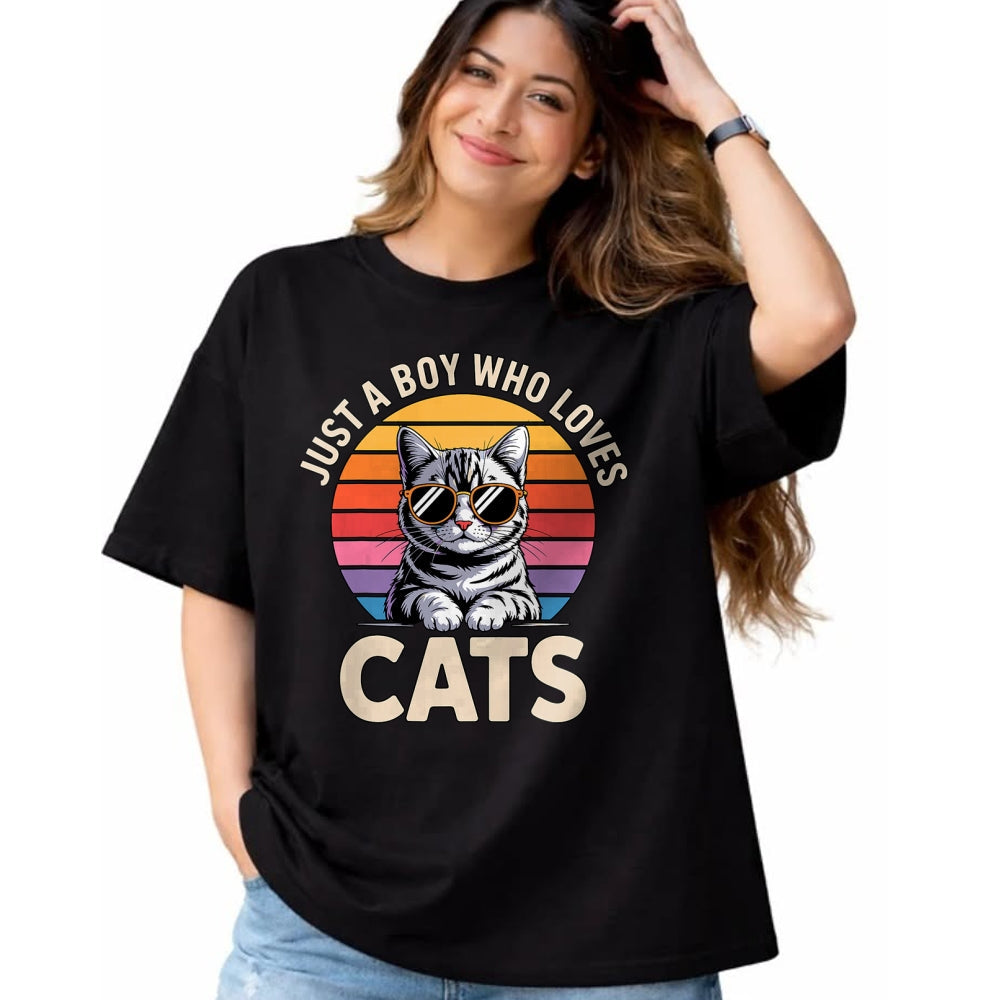 Cat Love Shirt, Funny Cat Lover Gift UnisexT-Shirt/Hoodie/Sweatshirt HLT00 - Just a Boy Who Loves Cats T-Shirt