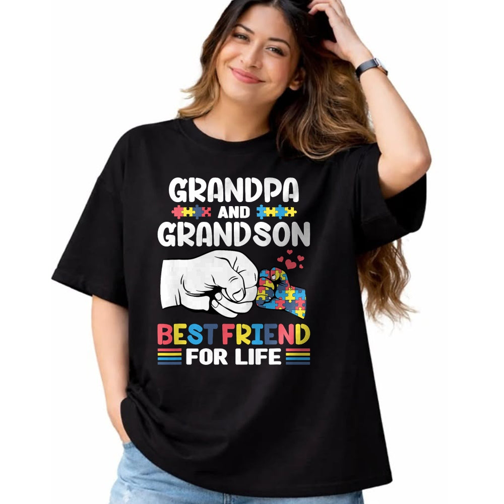 Best Grandpa Shirt, Proud Grandpa Unisex T-Shirt/Hoodie/Sweatshirt HLT00 - Proud Support Autism Grandpa And Grandson Autism Awareness T-Shirt