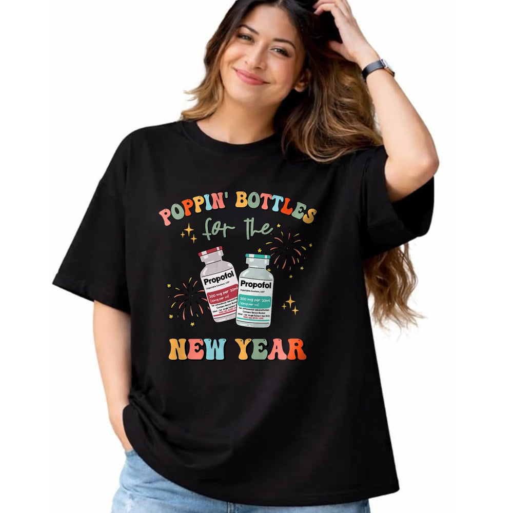 Funny Nurse Shirt, Nurse Unisex T-Shirt/Hoodie/Sweatshirt HLT00 -ICU Nurse New Year Eve Outfit Poppin Bottles ER RN CNA Nurse T-Shirt