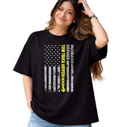 Best Truck Driver Life Shirt, Funny Trucker UnisexT-Shirt/Hoodie/Sweatshirt HLT00 - Husband Father Tow Truck Driver American Flag Towing Dad T-Shirt