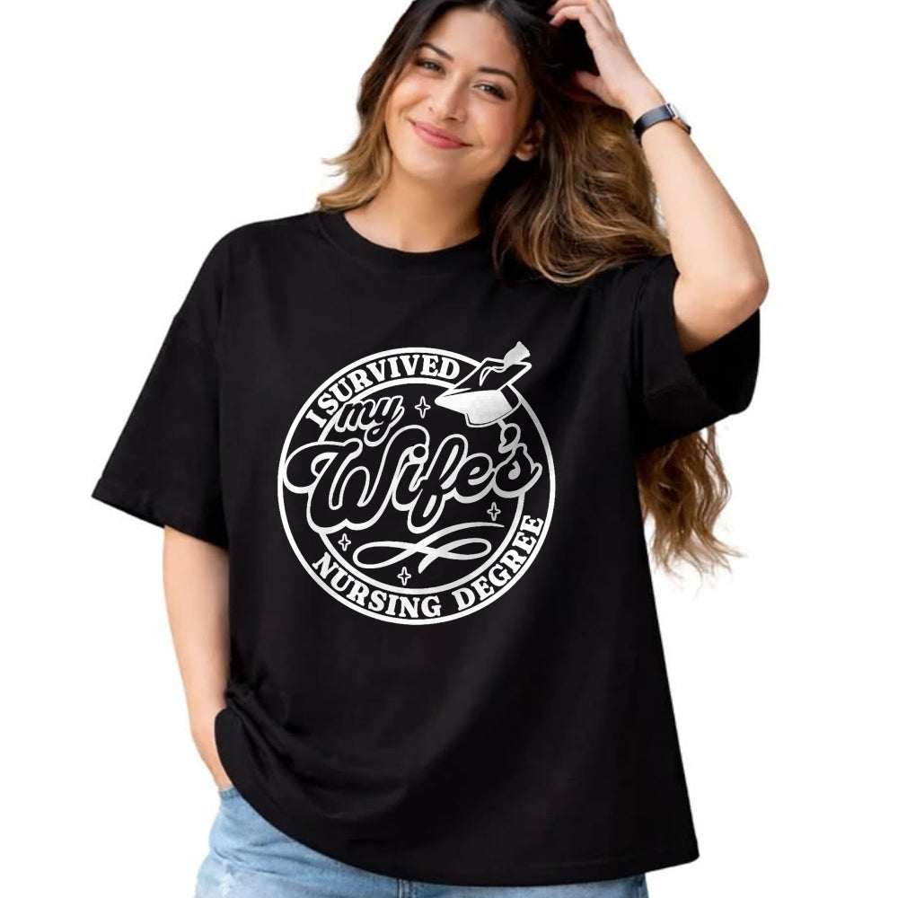 Funny Nurse Shirt, Nurse Unisex T-Shirt/Hoodie/Sweatshirt HLT00 - I Survived My Wife's Nursing Degree Nurse - RN Graduation Premium T-Shirt