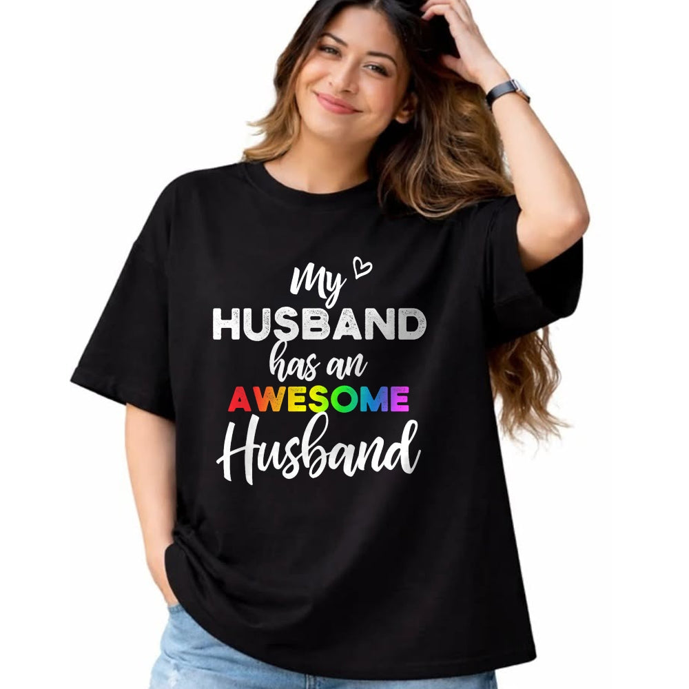 Best Wife Shirt, Wife and Husband Unisex T-Shirt/Hoodie/Sweatshirt HLT00 - My husband has an awesome husband - LGBT Gay Wedding T-Shirt (1)