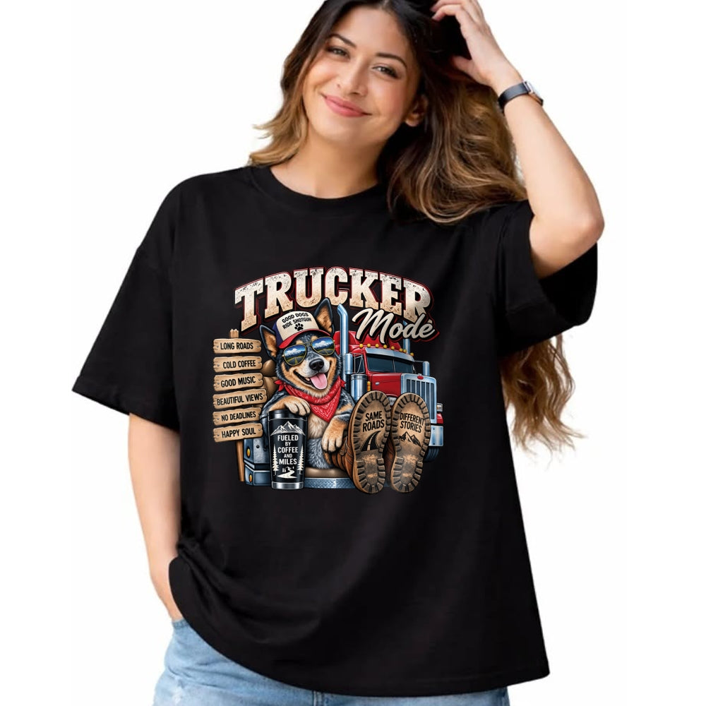 Best Truck Driver Life Shirt, Funny Trucker UnisexT-Shirt/Hoodie/Sweatshirt HLT00 - Funny Trucker Blue Heeler Dog Semi Truck Driver Humor Design Long Sleeve T-Shirt
