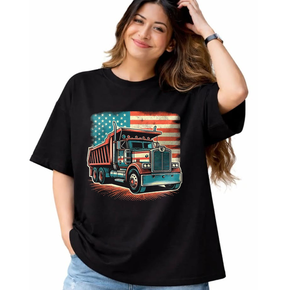 Best Truck Driver Life Shirt, Funny Trucker UnisexT-Shirt/Hoodie/Sweatshirt HLT00 - Dump Truck Driver American Flag Trucker Vintage Men Women T-Shirt