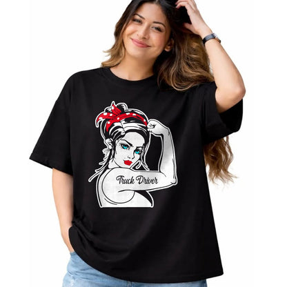 Best Truck Driver Life Shirt, Funny Trucker UnisexT-Shirt/Hoodie/Sweatshirt HLT00 - Female Truck Driver Rosie The Riveter Pin Up Girl Truck T-Shirt
