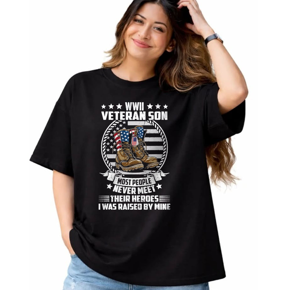 Proud Veteran Shirt, Funny Veteran UnisexT-Shirt/Hoodie/Sweatshirt HLT00 - Proud Son of WWII Veteran World War 2 Vet Flag US T-Shirt