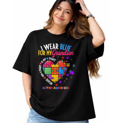 Best Grandpa Shirt, Proud Grandpa Unisex T-Shirt/Hoodie/Sweatshirt HLT00 - Grandma Grandpa I Wear Blue For My Grandson Autism Awareness T-Shirt