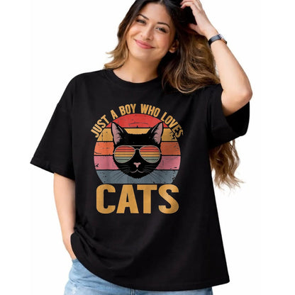 Cat Love Shirt, Funny Cat Lover Gift UnisexT-Shirt/Hoodie/Sweatshirt HLT00 - Just A Boy Who Loves Cats Retro Cat Lover Boys Kids T-Shirt, Youth, Purple Heather, Small