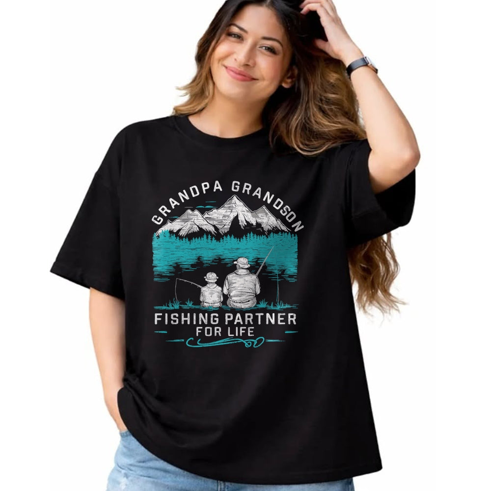 Best Grandpa Shirt, Proud Grandpa Unisex T-Shirt/Hoodie/Sweatshirt HLT00 - Grandpa Grandson Fishing Partner For Life T-Shirt