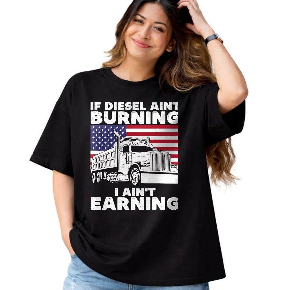 Best Truck Driver Life Shirt, Funny Trucker UnisexT-Shirt/Hoodie/Sweatshirt HLT00 - If Diesel Ain't Burning I Aint Earning Truck Driver Patriot T-Shirt, Men's Big and Tall, Dark Heathe