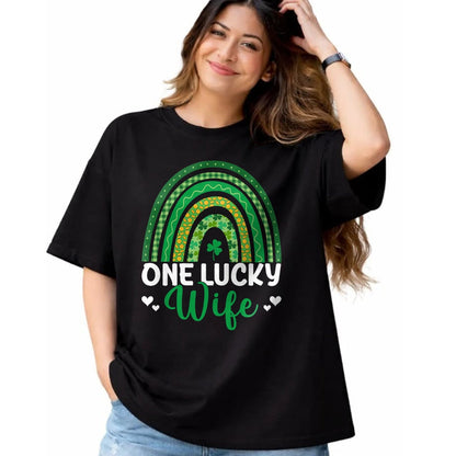 Best Wife Shirt, Wife and Husband Unisex T-Shirt/Hoodie/Sweatshirt HLT00 - Gift for wife T shirt, lucky wife   Saint Patrick's Day Shamrock One Lucky Wife Rainbow T-Shirt
