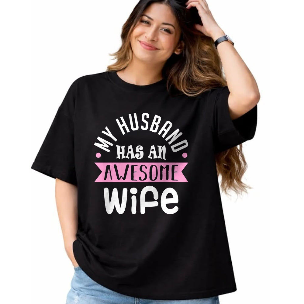 Best Wife Shirt, Wife and Husband Unisex T-Shirt/Hoodie/Sweatshirt HLT00 - My Husband Has An Awesome Wife Saint Valentine's Day Long Sleeve T-Shirt