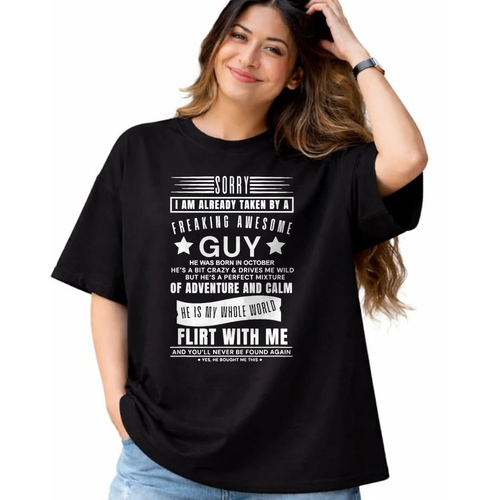 Best Wife Shirt, Wife and Husband Unisex T-Shirt/Hoodie/Sweatshirt HLT00 - Sorry I Am Already Taken By A Freaking Awesome Guy October T-Shirt (3)