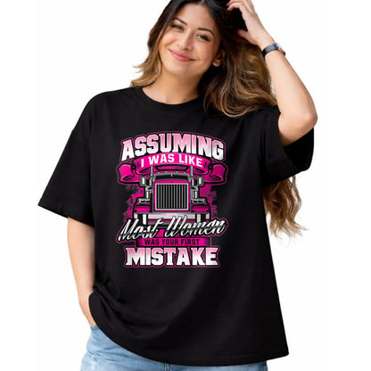 Best Truck Driver Life Shirt, Funny Trucker UnisexT-Shirt/Hoodie/Sweatshirt HLT00 - First Mistake - Female Semi Truck Driver Trucker Trucking T-Shirt