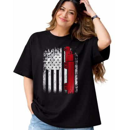 Best Truck Driver Life Shirt, Funny Trucker UnisexT-Shirt/Hoodie/Sweatshirt HLT00 - Distressed American Flag Truck Driver Design On Back T-Shirt