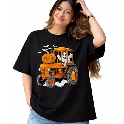 Best Farmer Life Shirt, Funny Farmer UnisexT-Shirt/Hoodie/Sweatshirt HLT00 - Farmer Tractor Ghost and Pumpkin Halloween Costume T-Shirt, Men, Navy Blue, Large