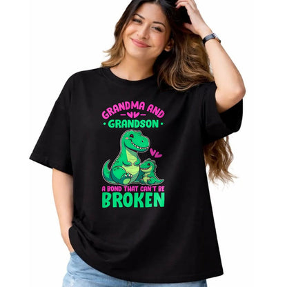 Best Grandma Shirt, Proud Grandma Unisex T-Shirt/Hoodie/Sweatshirt HLT00 - Grandma and Grandson A Bond That Can't Be Broken Dinosaurs T-Shirt