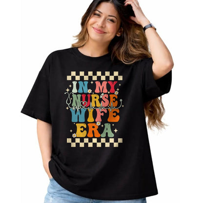 Funny Nurse Shirt, Nurse Unisex T-Shirt/Hoodie/Sweatshirt HLT00 - In My Nurse Wife Era Retro Groovy Gift Nurse Wife T-Shirt