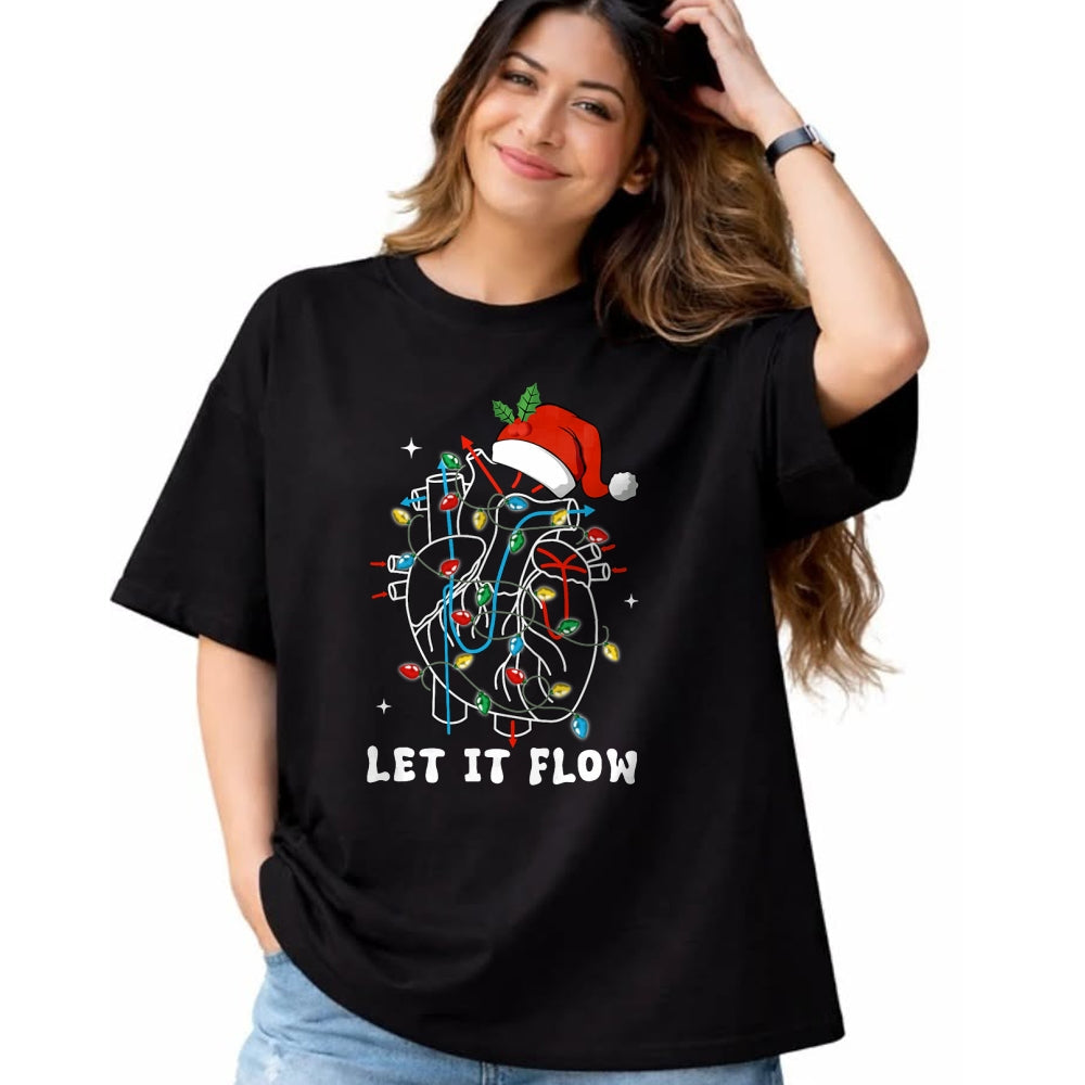 Funny Nurse Shirt, Nurse Unisex T-Shirt/Hoodie/Sweatshirt HLT00 - Funny Let It Flow Anatomy Heart Cardiac Nurse Santa Hat Xmas T-Shirt